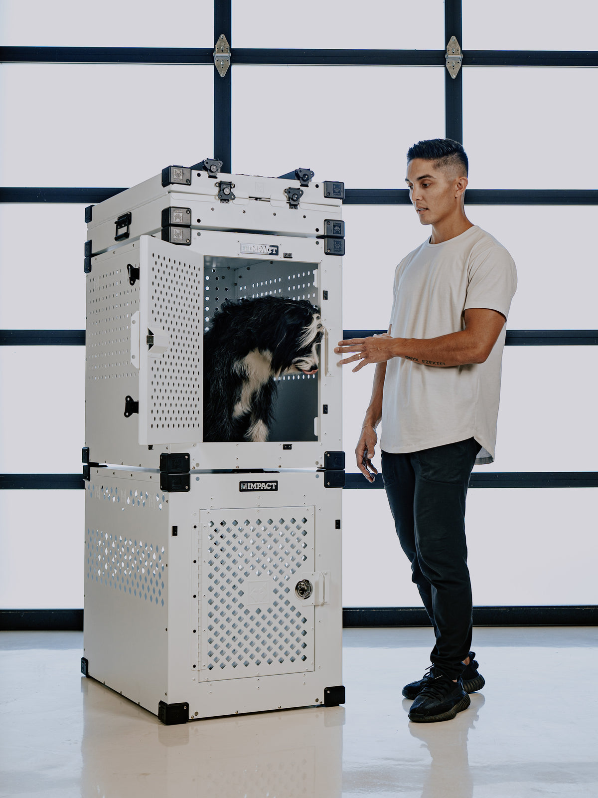 Stationary Crate shown in a stacked Impact crate setup