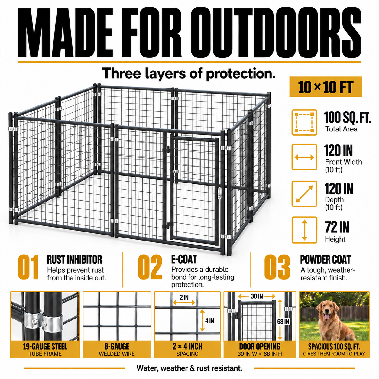 10x10 kennel outdoor finish: rust inhibitor, E-coat and powder coat #size_10x10