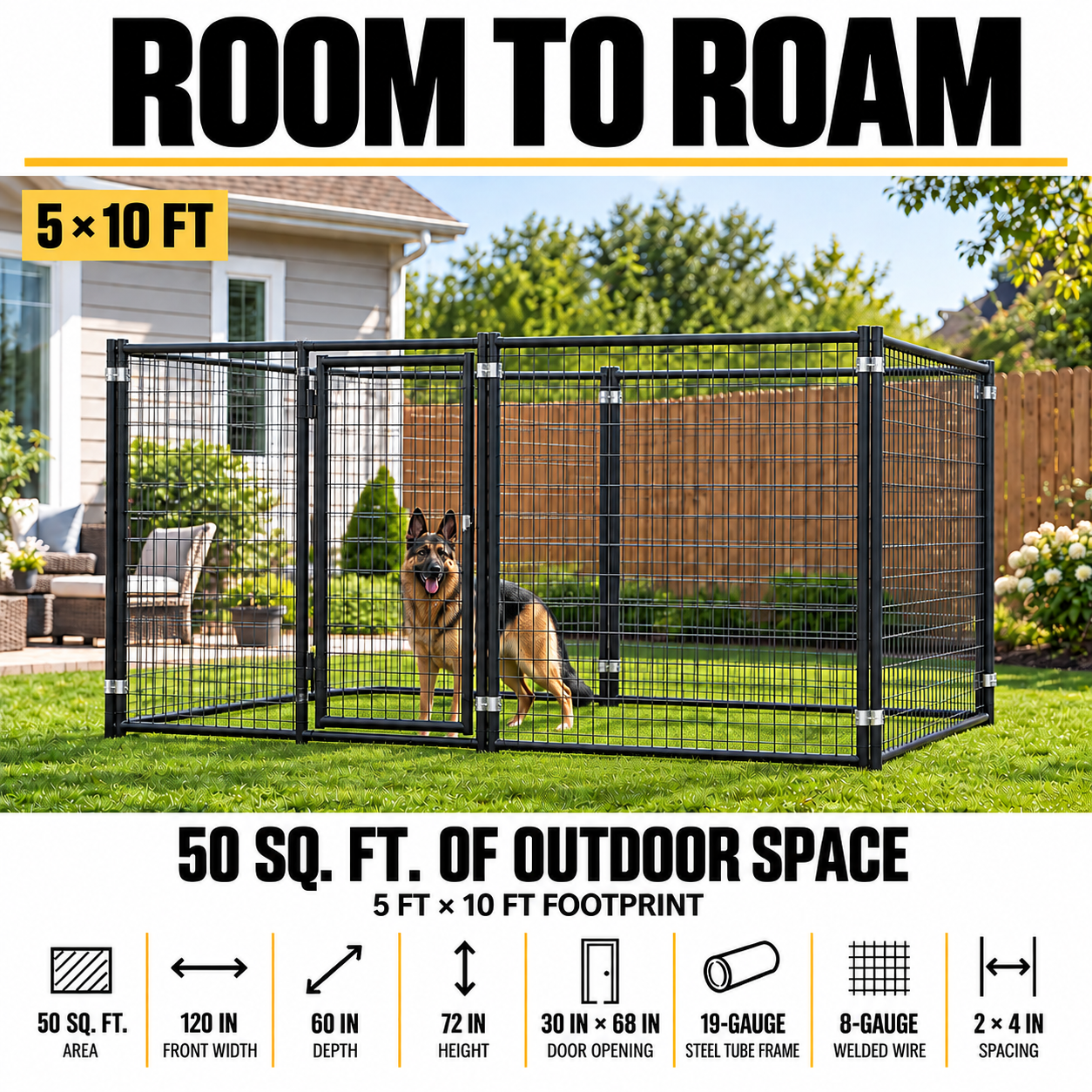 5x10 kennel with 50 square feet of outdoor space #size_5x10