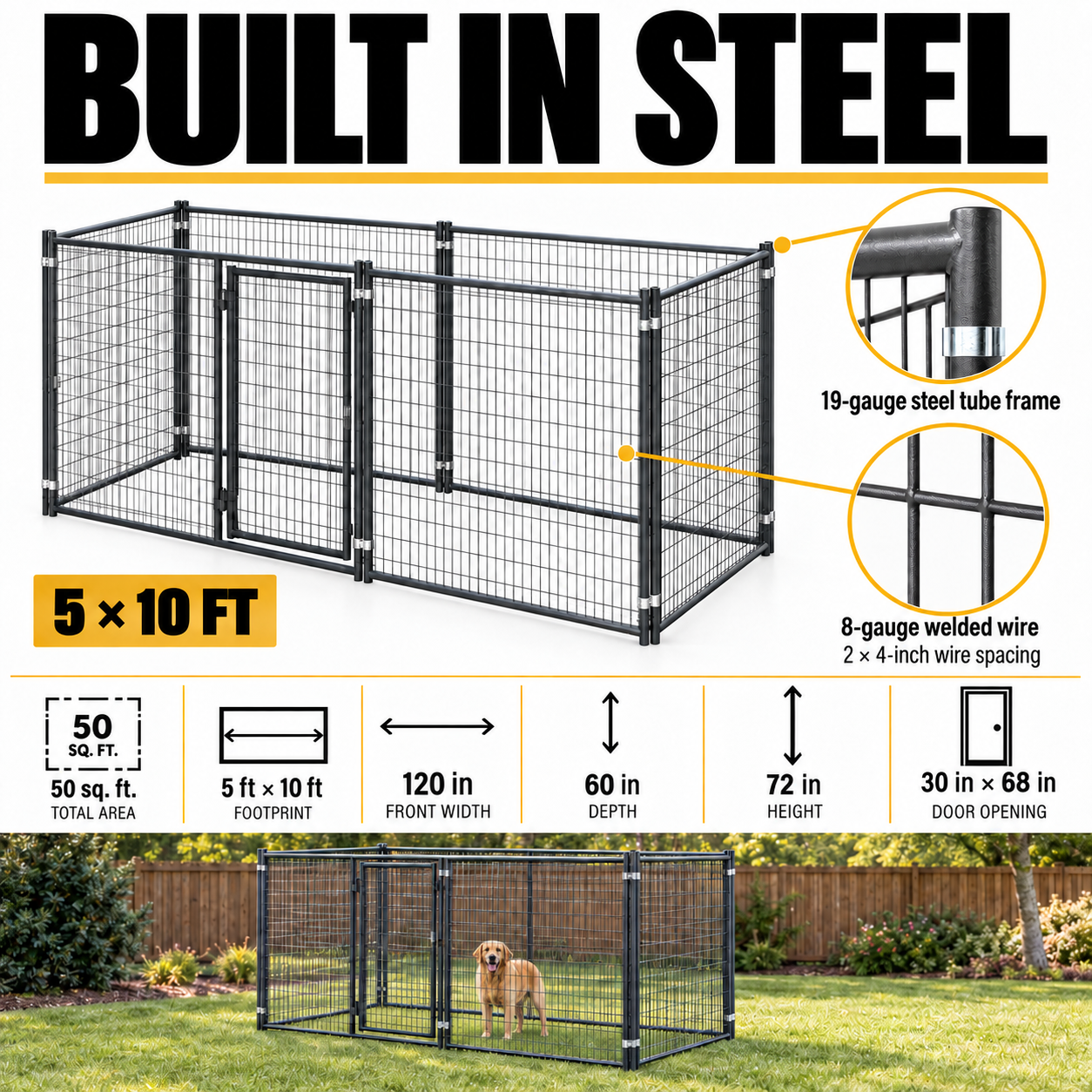 5x10 kennel steel frame and welded wire construction #size_5x10