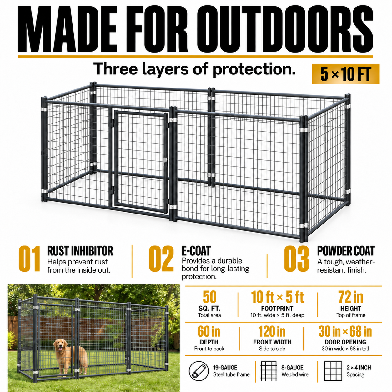5x10 kennel rust inhibitor, E-coat and powder coat finish #size_5x10