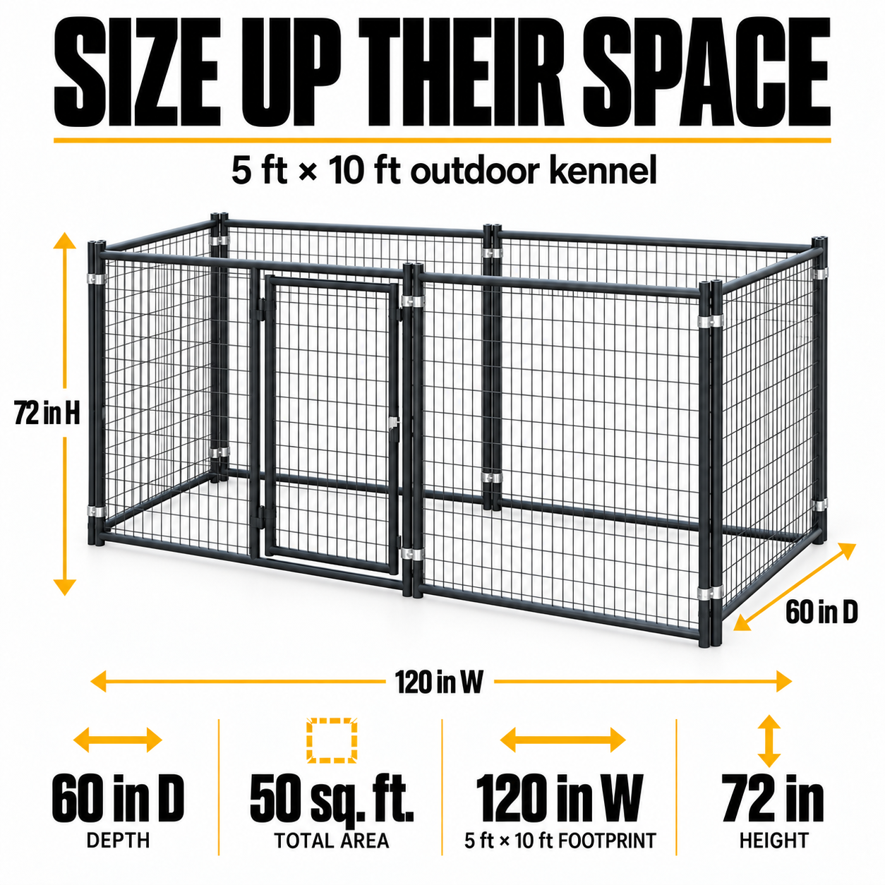 5x10 kennel dimensions: 72 inches high, 120 inches wide, 60 inches deep #size_5x10