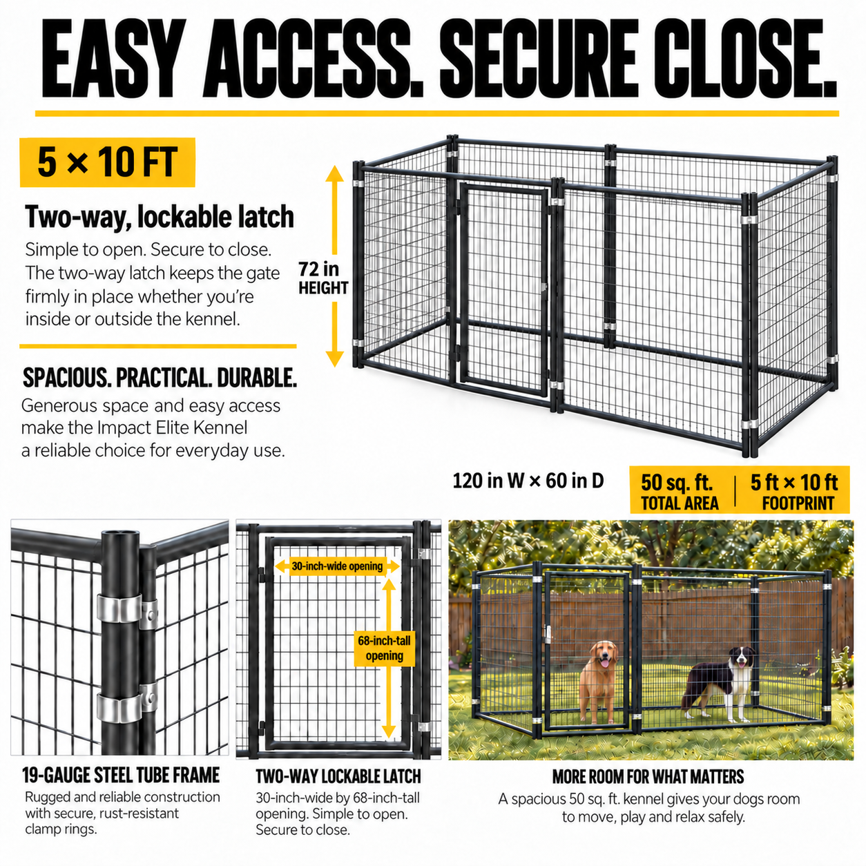 5x10 kennel two-way lockable latch and 30 by 68 inch door opening #size_5x10