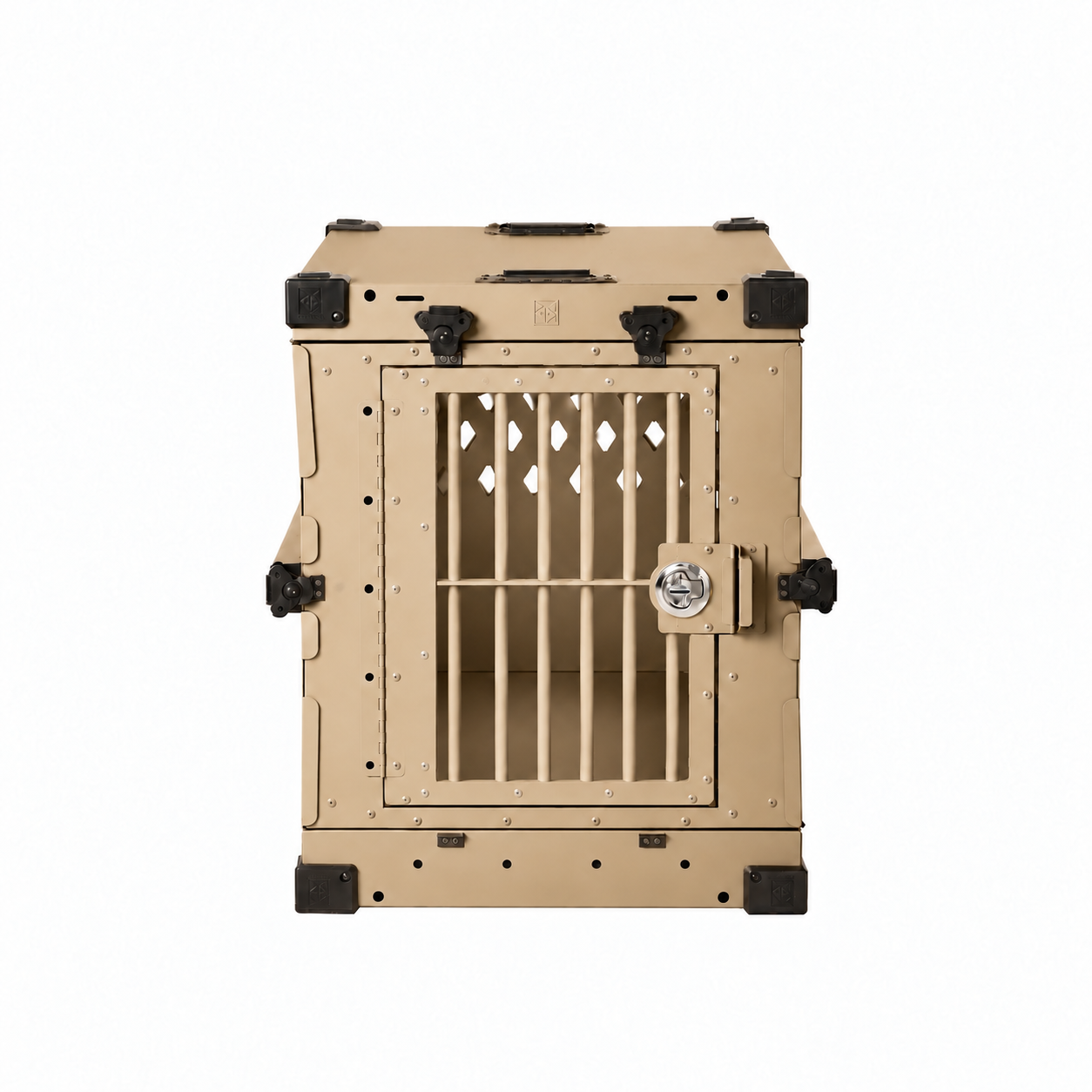 desert tan Collapsible crate with Bar Door, front view