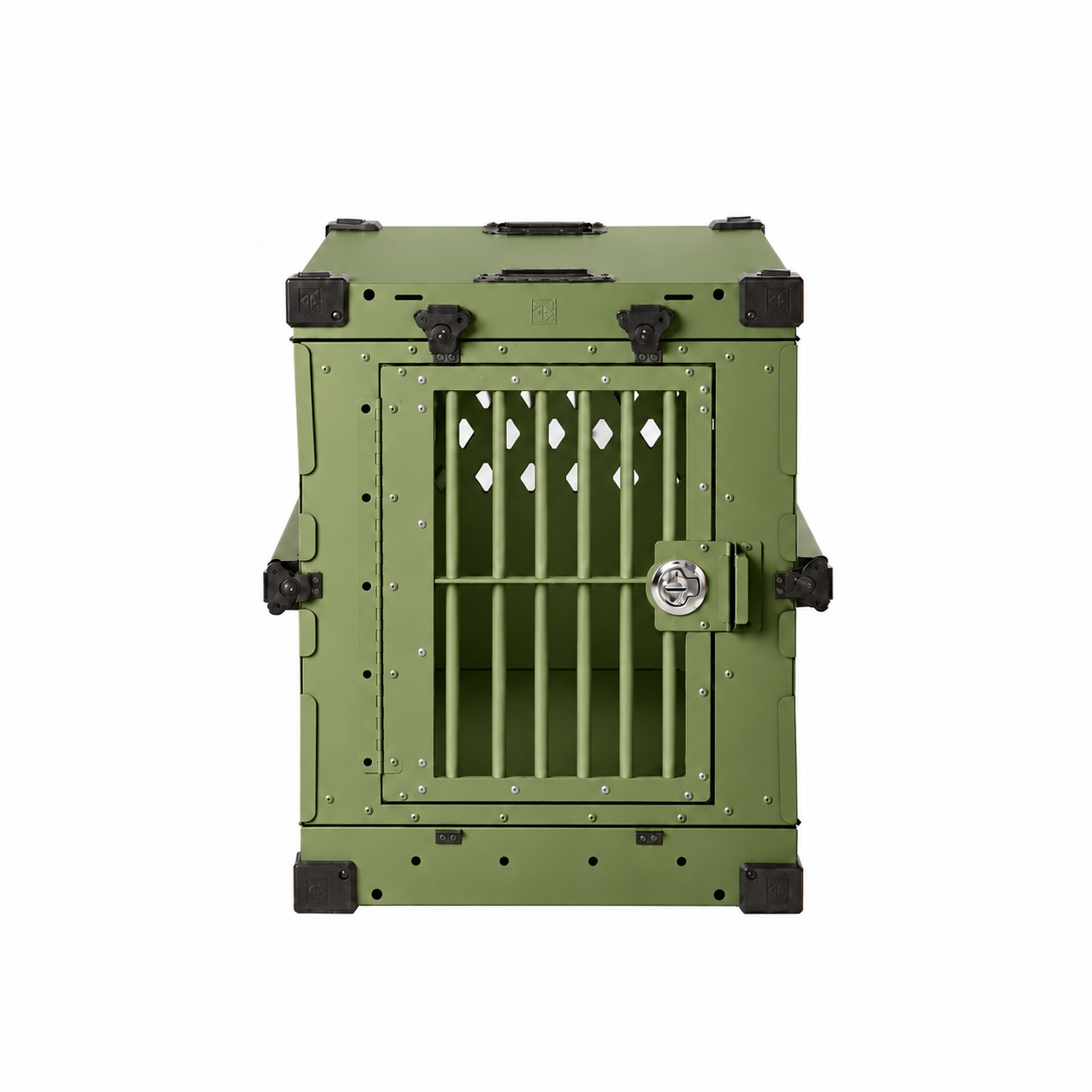 od green Collapsible crate with Bar Door, front view