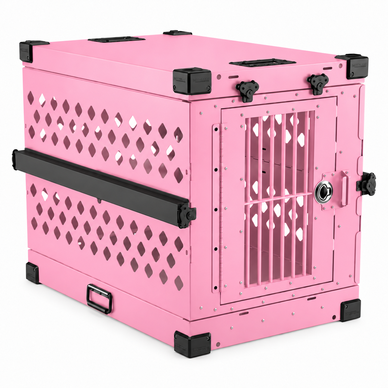 pink Collapsible crate with Bar Door, angled view