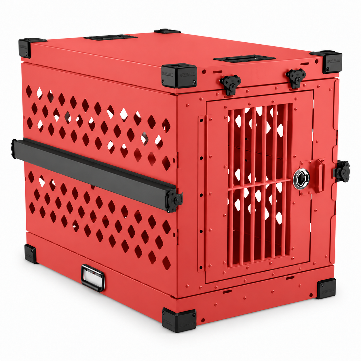 red Collapsible crate with Bar Door, angled view