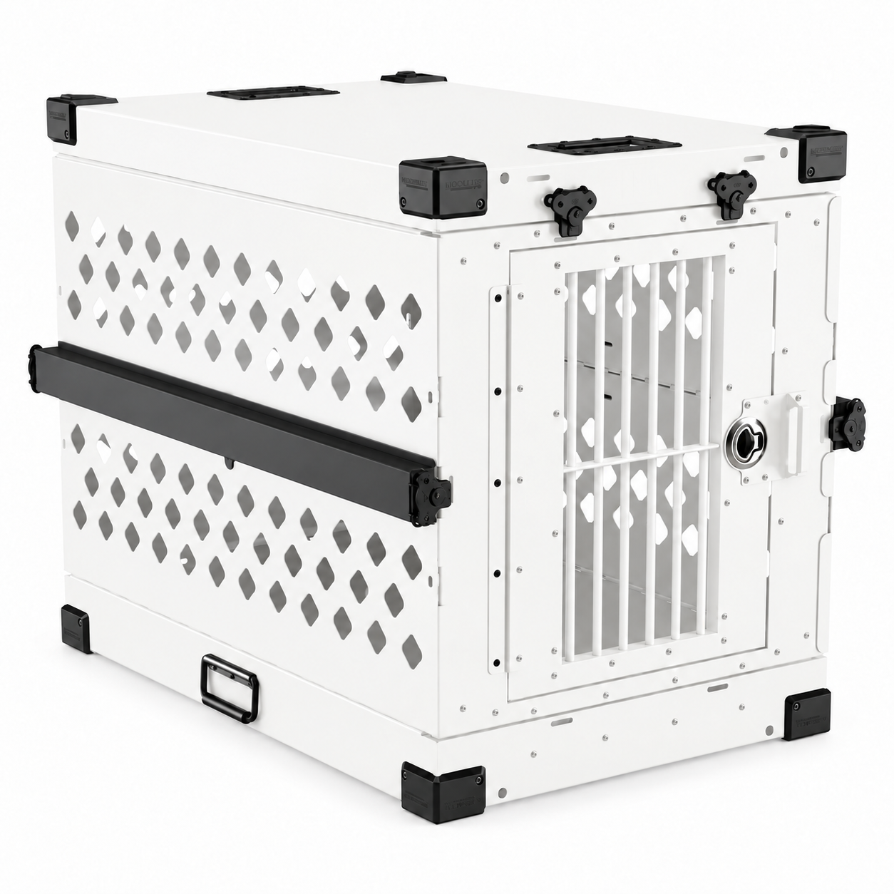 white Collapsible crate with Bar Door, angled view