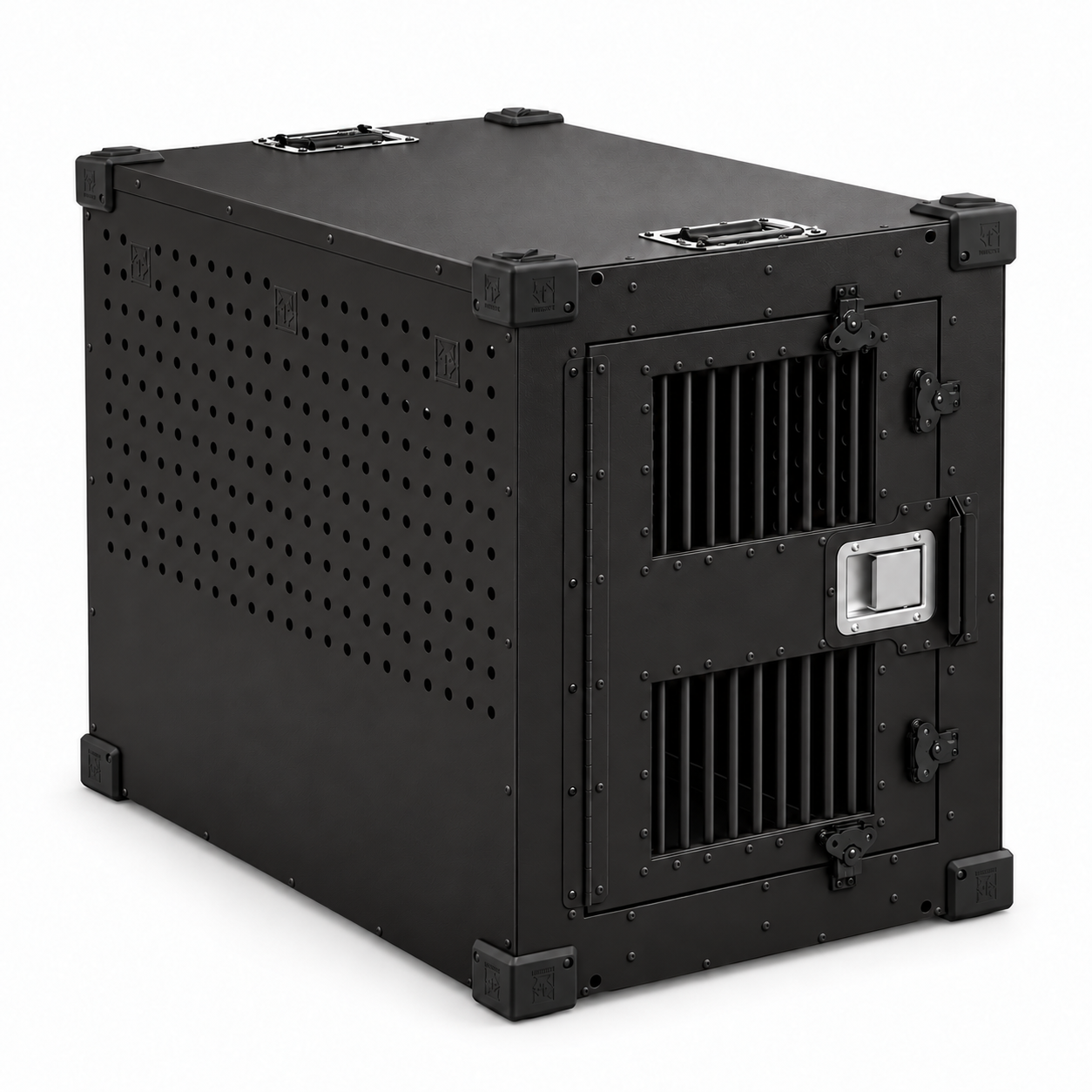 black High Anxiety crate with Bar Door, angled view