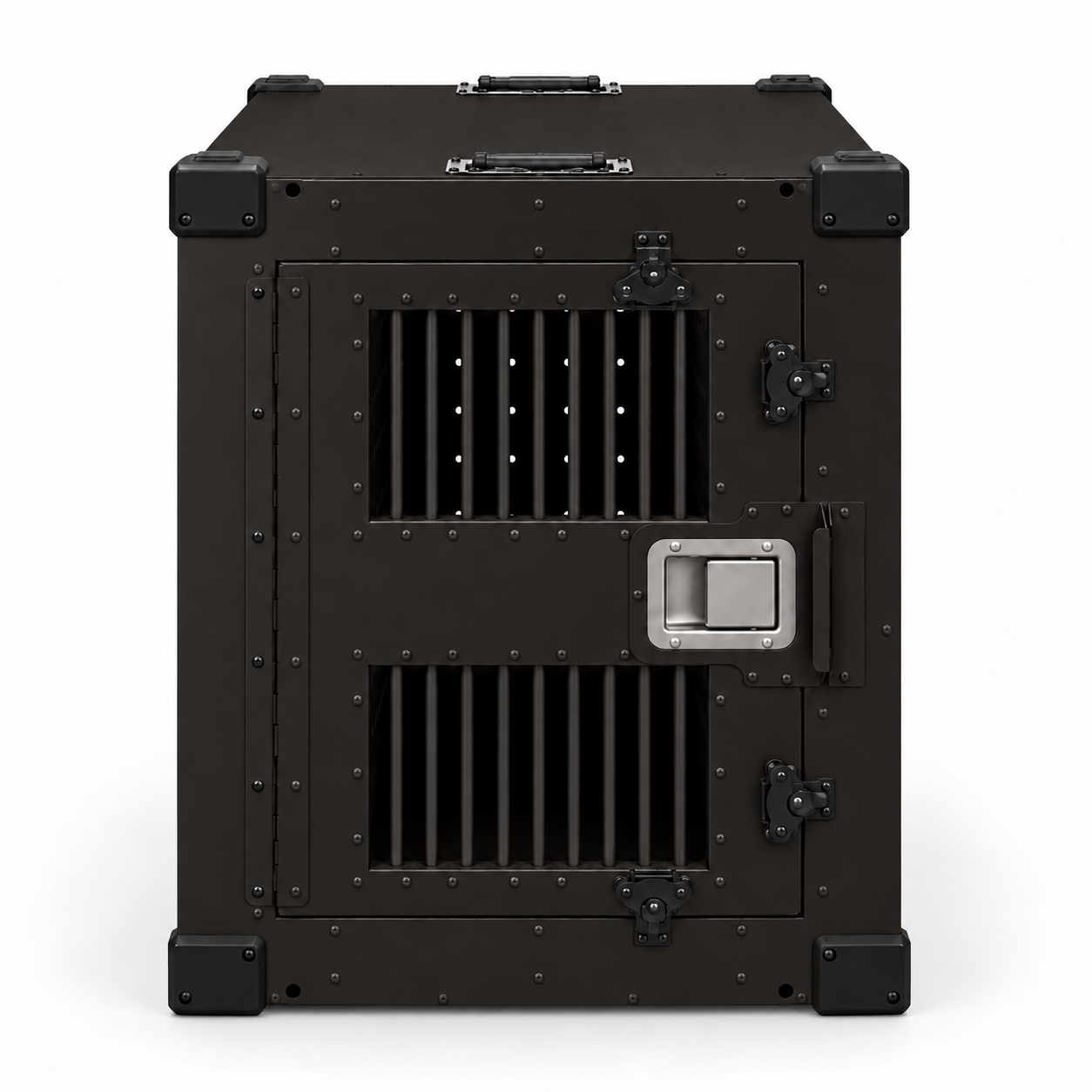 black High Anxiety crate with Bar Door, front view