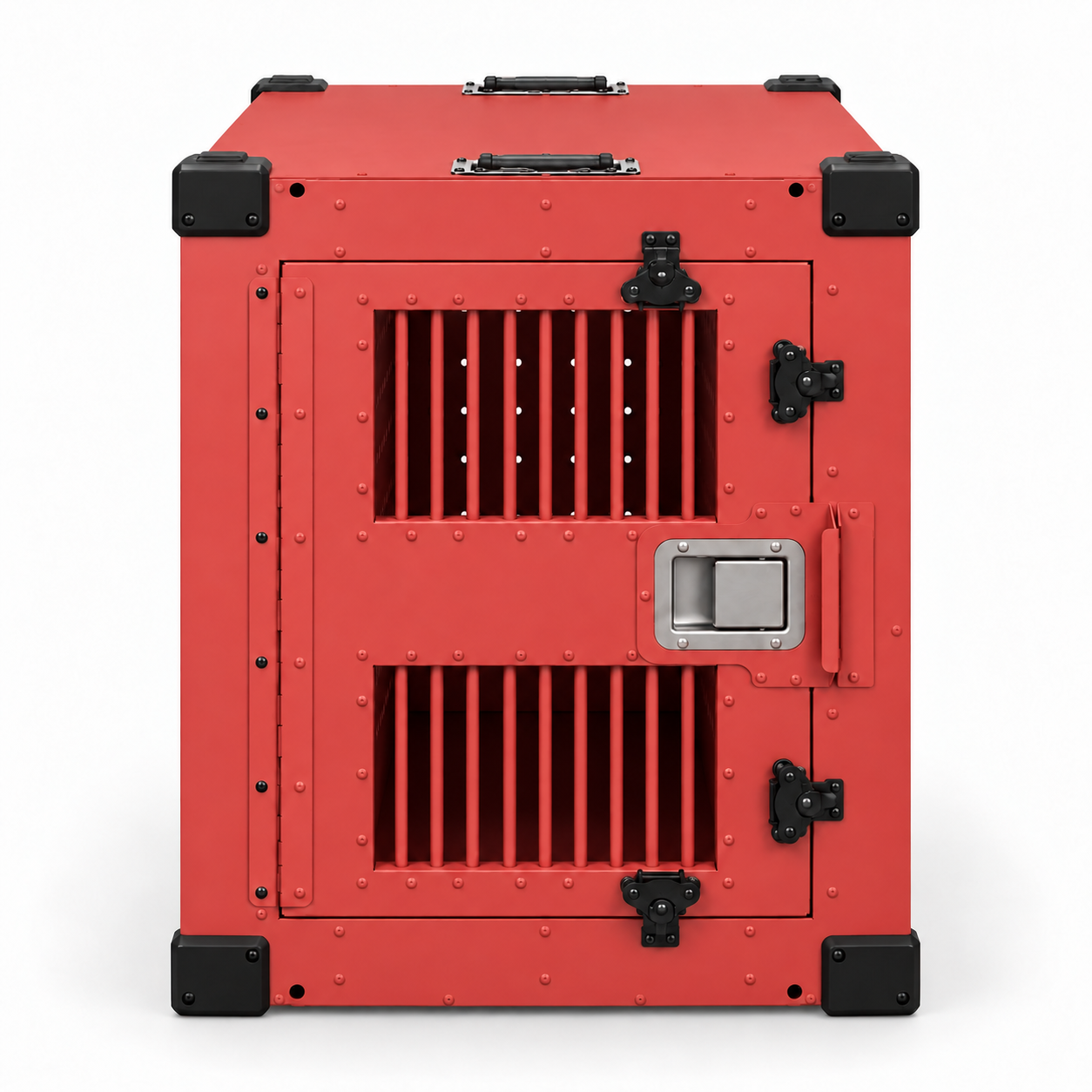 red High Anxiety Bar Door shown installed on a crate; replacement door only.
