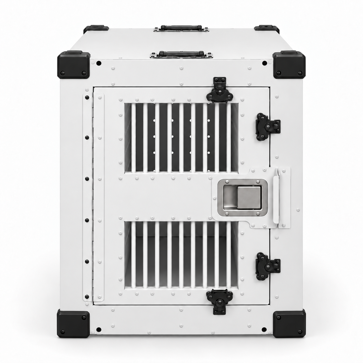 white High Anxiety crate with Bar Door, front view