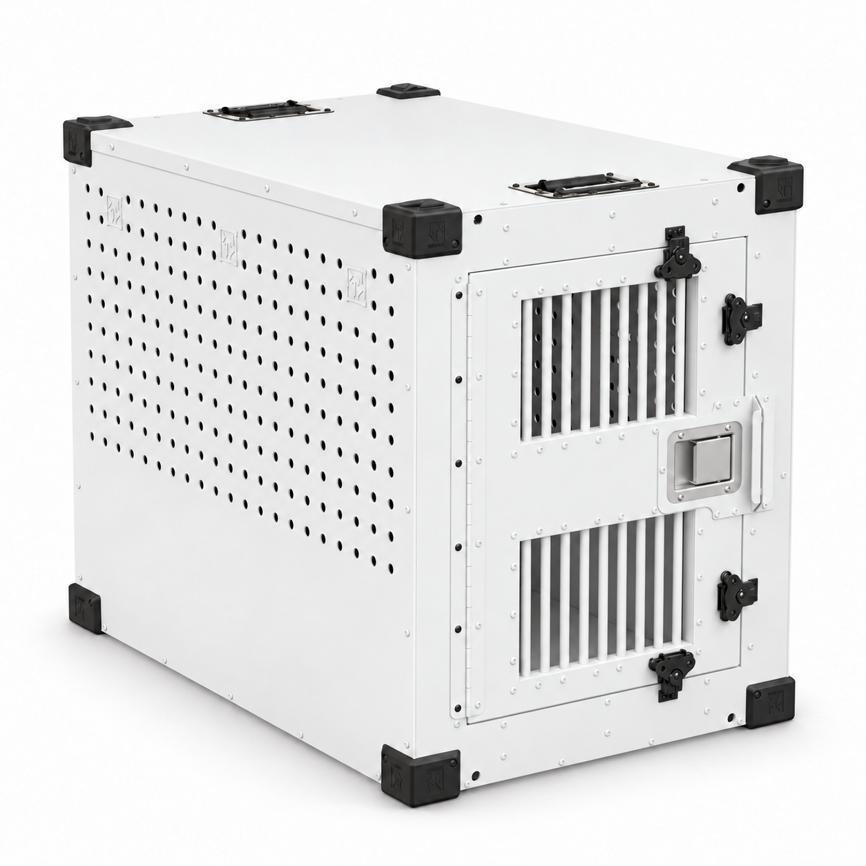 white High Anxiety crate with Bar Door, angled view